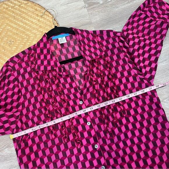 Johnny was 100% silk geometric cube print blouse‎ art to wear - Picture 4 of 5